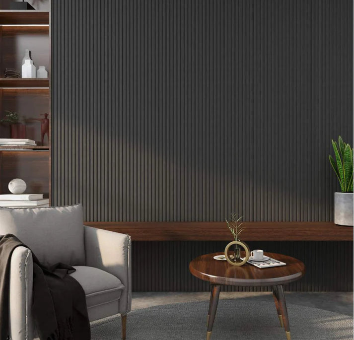 Black Contemporary Decorative Acoustic Wooden Wall Panel 2400mm x 600mm